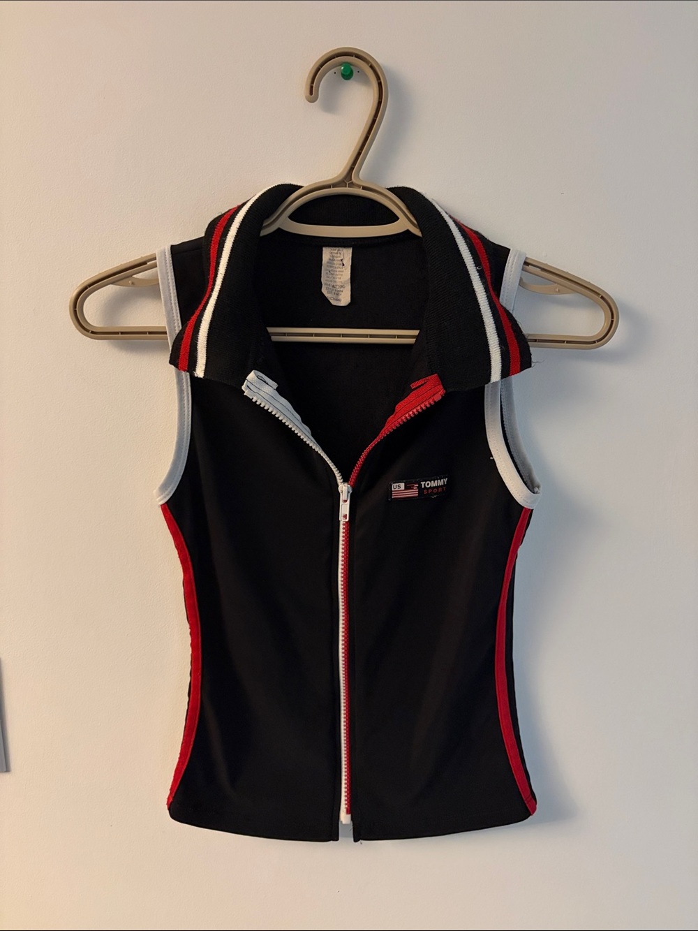 Vintage Tommy Hilfiger Black Collared Tank Top with Red and White Trim